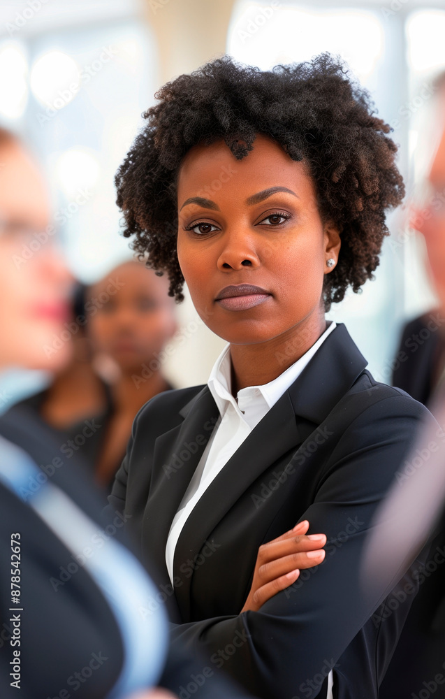 Confident Afro business woman in an office. She has black skin Confident Afro business woman in an office. She has black skin