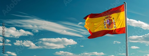 Spain Flag Waving: Sunny Day Close-Up Banner - Concept of National Pride