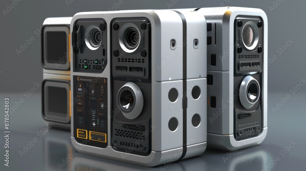 A detailed 3D render of an innovative electronic gadget, showcasing its sleek design and functionality from multiple angles, perfect for product presentations and online marketing materials A detailed 3D render of an innovative electronic gadget, showcasing its sleek design and functionality from multiple angles, perfect for product presentations and online marketing materials