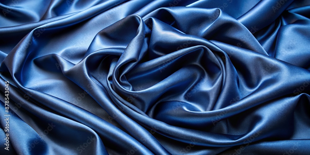 Obraz premium Close-up of Blue Silk Fabric Draped in Soft Waves, Blue, Silk, Fabric, Draped, Texture, ,