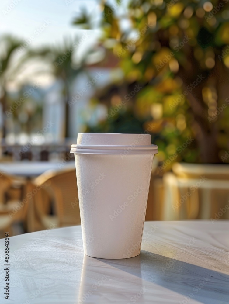 A single coffee cup sitting on top of a table, perfect for use in still life photography or office settings A single coffee cup sitting on top of a table, perfect for use in still life photography or office settings