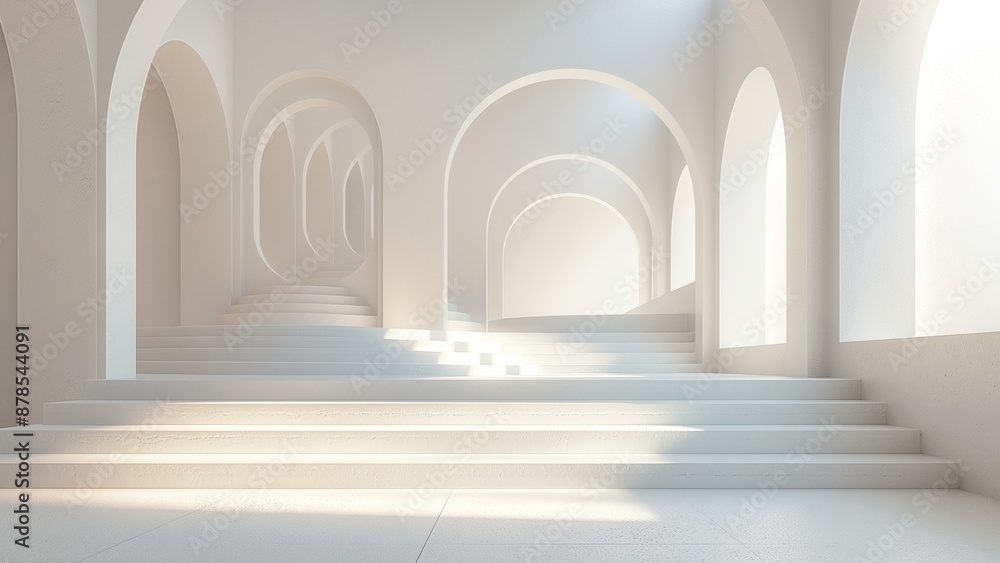 A white tunnel with a long hallway and white walls A white tunnel with a long hallway and white walls