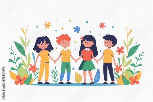 Antibullying, children helping each other, flat design illustration