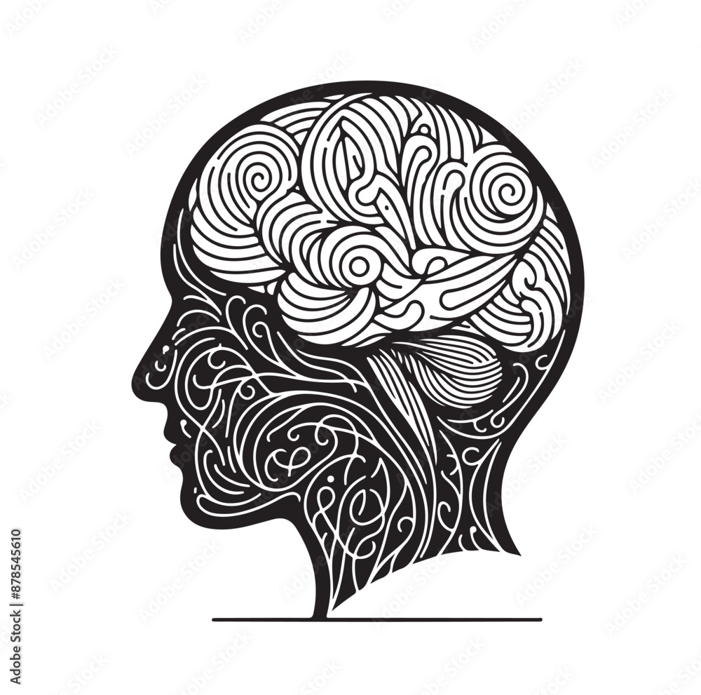 Human Brain line art silhouettes illustration 