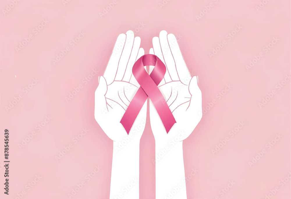 vector illustration of two minimalist hands holding a pink breast cancer ribbon vector illustration of two minimalist hands holding a pink breast cancer ribbon