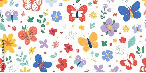 Cute Butterfly and Floral Seamless Pattern.