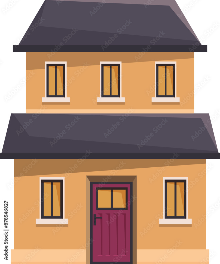 Simple two storey house with a purple front door is waiting for a family to move in Simple two storey house with a purple front door is waiting for a family to move in