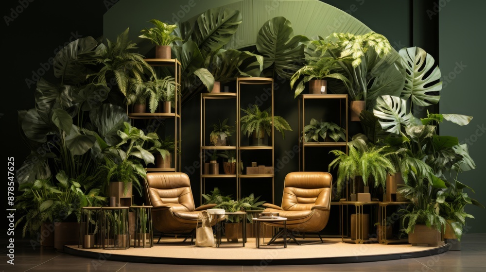 Fototapeta premium Luxury Living Room with Lush Greenery