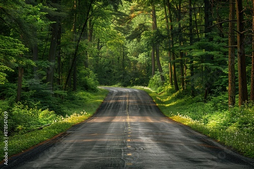 A road with trees on both sides and a clear sunny day