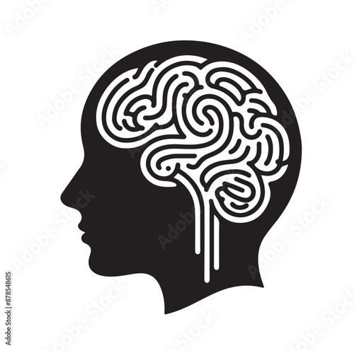 Human Brain line art silhouettes illustration 