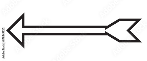 Black arrow pointing left outline simple plain straight sign symbol icon element shape isolated on white background.