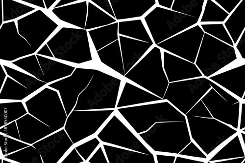 Black and white broken glass on a black background. 
