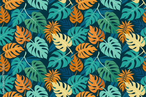 Seamless tropical pattern with monstera leaves. 
