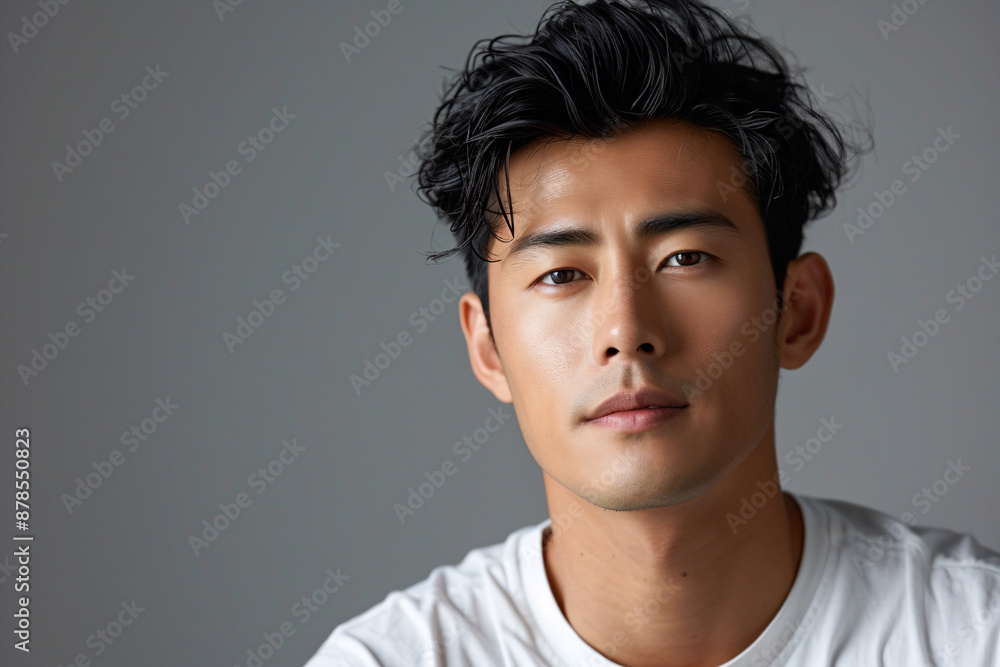 Casual Portrait of an Asian Man in Grey Studio