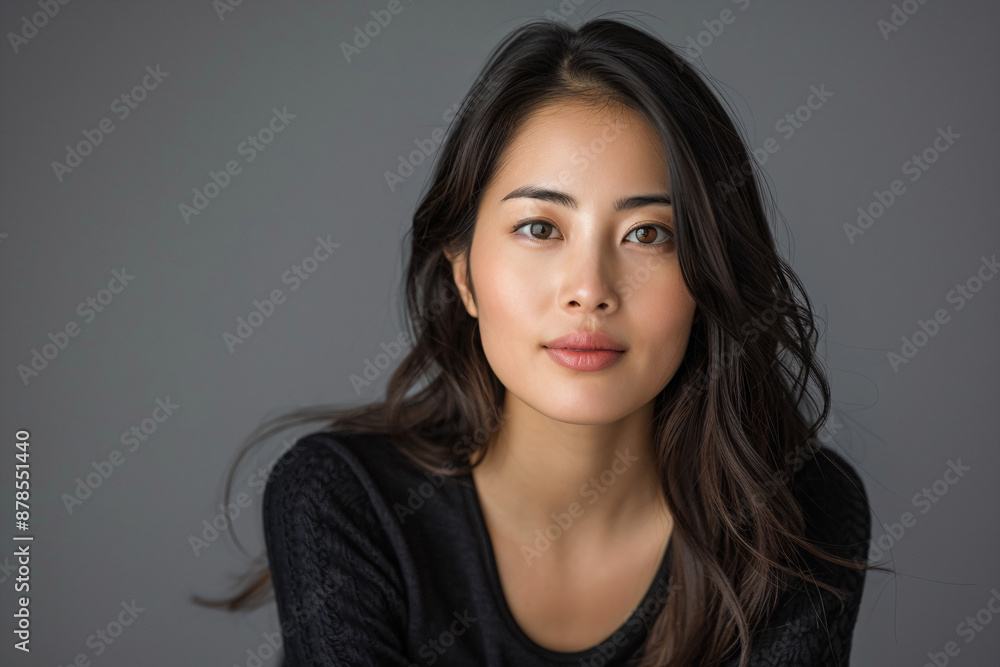 Elegant Asian woman in a studio with grey background Elegant Asian woman in a studio with grey background