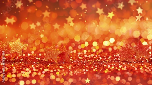 A bold orange glitter background with orange and gold star confetti, offering a warm and inviting look.
