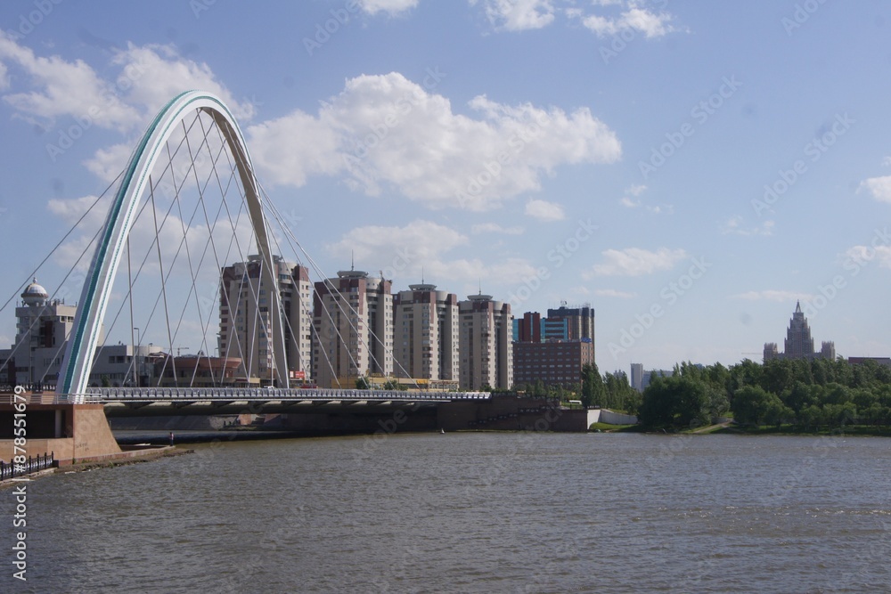 Naklejka premium Bridge over the Ishim River, Astana, Kazakhstan