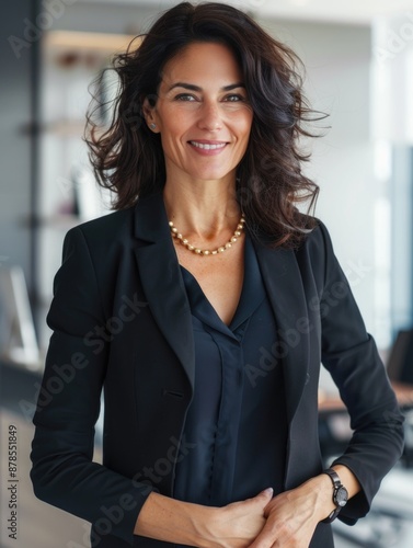 A woman in a professional attire stands in an office, ready for work or meeting Free Download A woman in a professional attire stands in an office, ready for work or meeting - GFXLoad