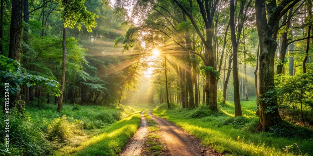 Sunbeams Through the Trees on a Forest Path, forest , path , nature , sunlight Sunbeams Through the Trees on a Forest Path, forest , path , nature , sunlight