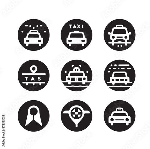 set of Taxi cab car vector silhouettes illustration 