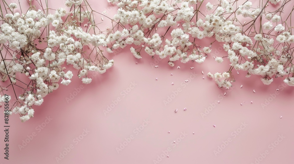 White gypsophila floral design on a soft pink backdrop White gypsophila floral design on a soft pink backdrop