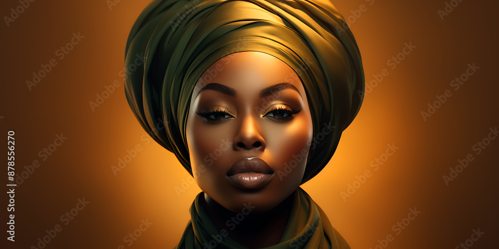 A woman with dark skin and green headscarf, glowing with golden light, embodies beauty and strength, perfect for fashion and beauty projects
A woman with dark skin and green headscarf, glowing with golden light, embodies beauty and strength, perfect for fashion and beauty projects
