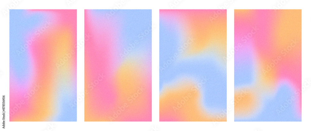 Grain texture background set with blur y2k gradient effect. Aesthetic 2000s aura design template for wallpaper, cover, poster. Soft holographic illustration. Vector Grain texture background set with blur y2k gradient effect. Aesthetic 2000s aura design template for wallpaper, cover, poster. Soft holographic illustration. Vector
