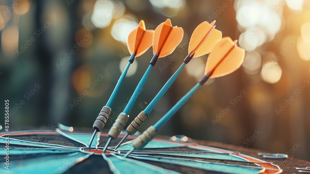 Close-up of three arrows on a target during sunset, symbolizing accuracy, focus, and achievement in outdoor archery sports. Close-up of three arrows on a target during sunset, symbolizing accuracy, focus, and achievement in outdoor archery sports.