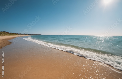 wide-angle beautiful beach sunny afternoon blue ocean blue sky
