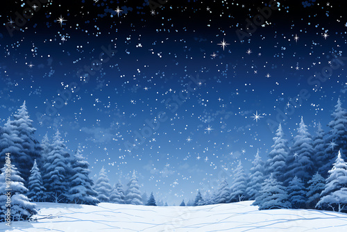 Wallpaper Mural Snowy blue trees against a dark blue night sky with twinkling stars, perfect for winter, holiday, and Christmas designs 
 Torontodigital.ca