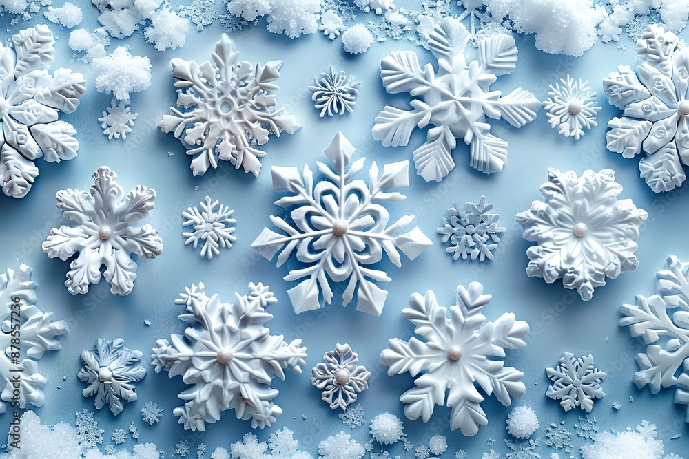White Snowflakes on a Plain White or Blue Background, Showcasing their Intricate Symmetrical Patterns. Seamless Pattern for Wallpaper White Snowflakes on a Plain White or Blue Background, Showcasing their Intricate Symmetrical Patterns. Seamless Pattern for Wallpaper