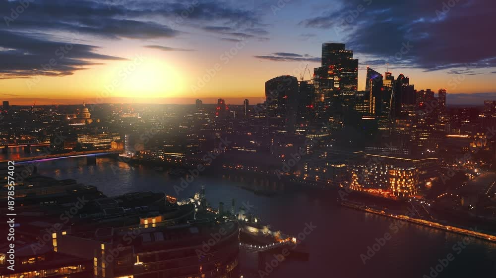 City of London in the evening - beautiful aerial view at sunset - aerial drone photography City of London in the evening - beautiful aerial view at sunset - aerial drone photography
