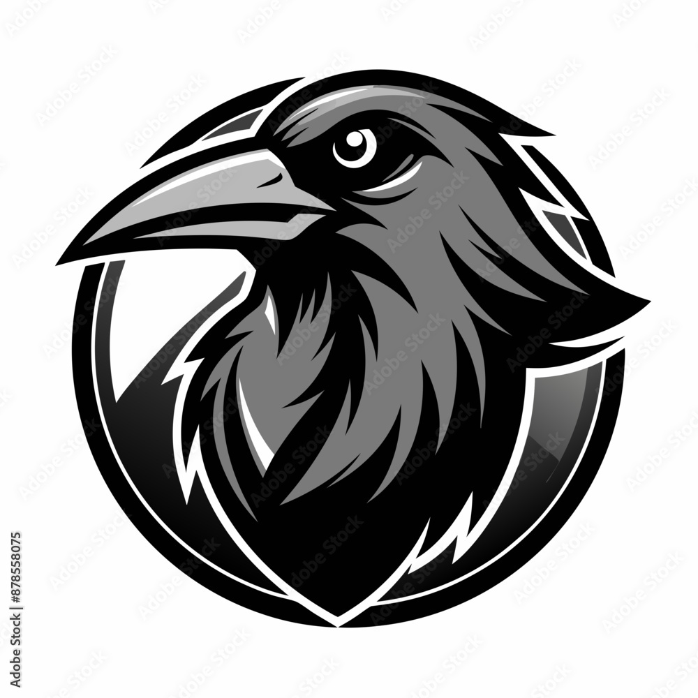 Fototapeta premium black and white crow head illustration