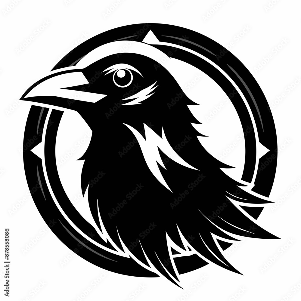 Naklejka premium black and white crow head illustration