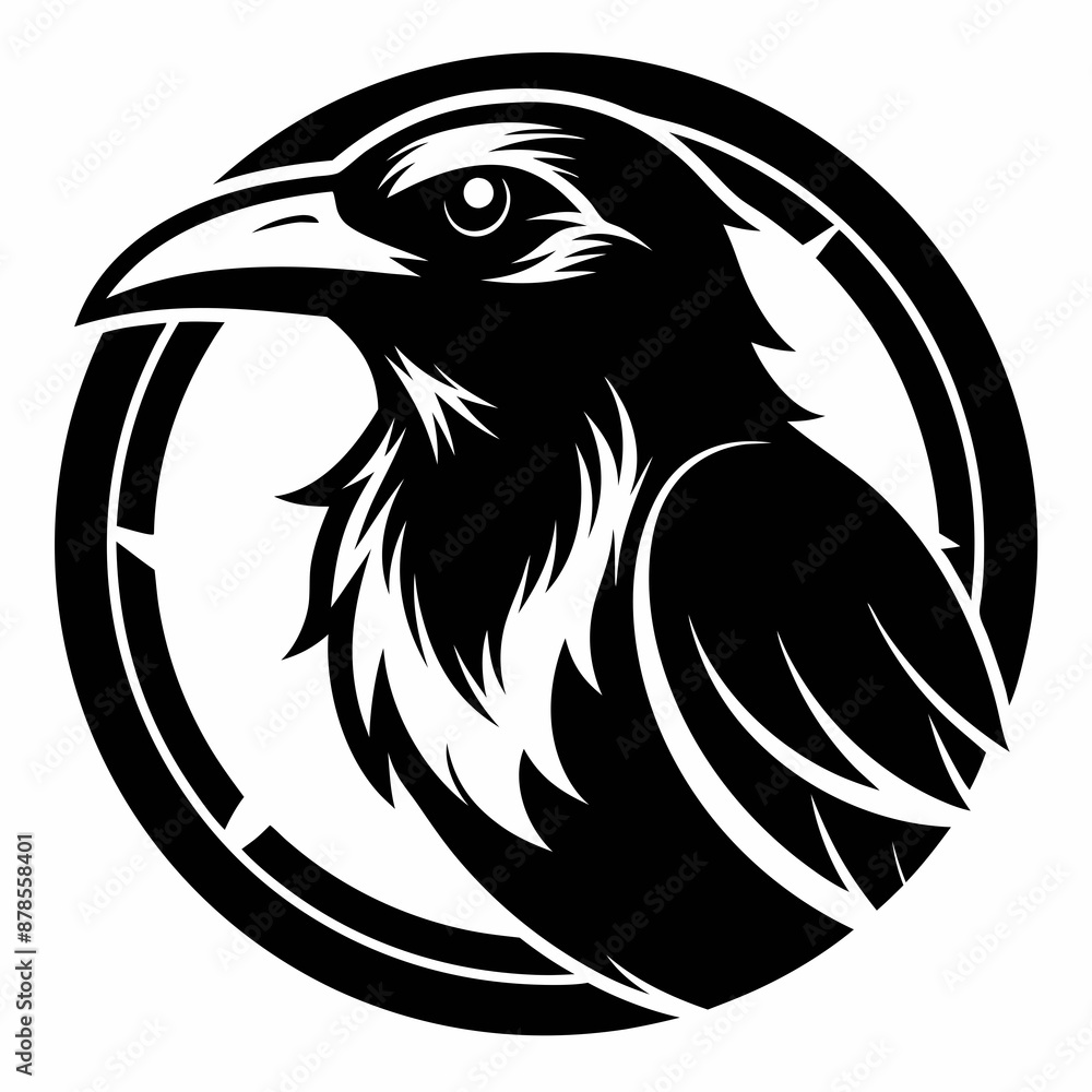 Fototapeta premium black and white crow head illustration