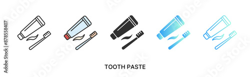 Vector tooth paste icon, paste and brush icon in solid, gradient and line styles and lineal color. Trendy colors. Isolated on a white background. Editable stroke