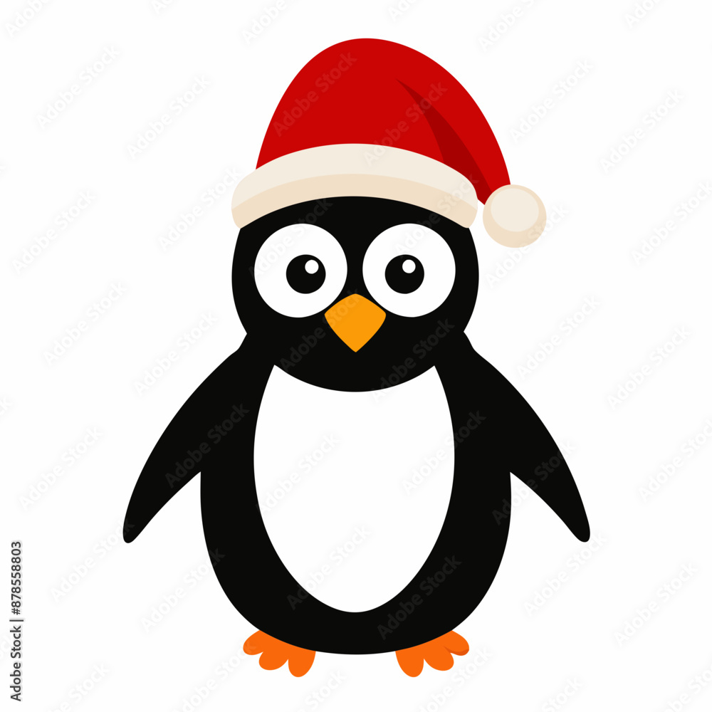 Naklejka premium christmas penguin vector illustration, penguin with santa hat, penguin vector art, christmas vector Line art