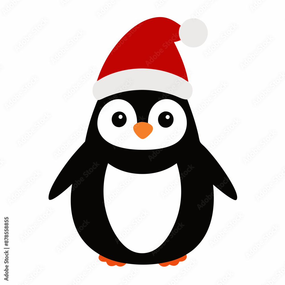 Fototapeta premium christmas penguin vector illustration, penguin with santa hat, penguin vector art, christmas vector Line art