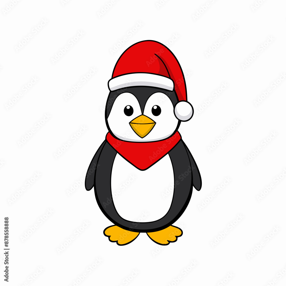 christmas penguin vector illustration, penguin with santa hat, penguin vector art, christmas vector Line art christmas penguin vector illustration, penguin with santa hat, penguin vector art, christmas vector Line art