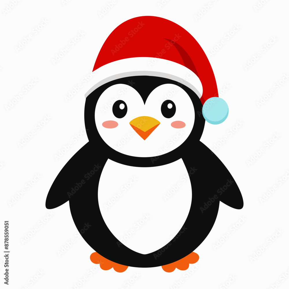Fototapeta premium christmas penguin vector illustration, penguin with santa hat, penguin vector art, christmas vector Line art
