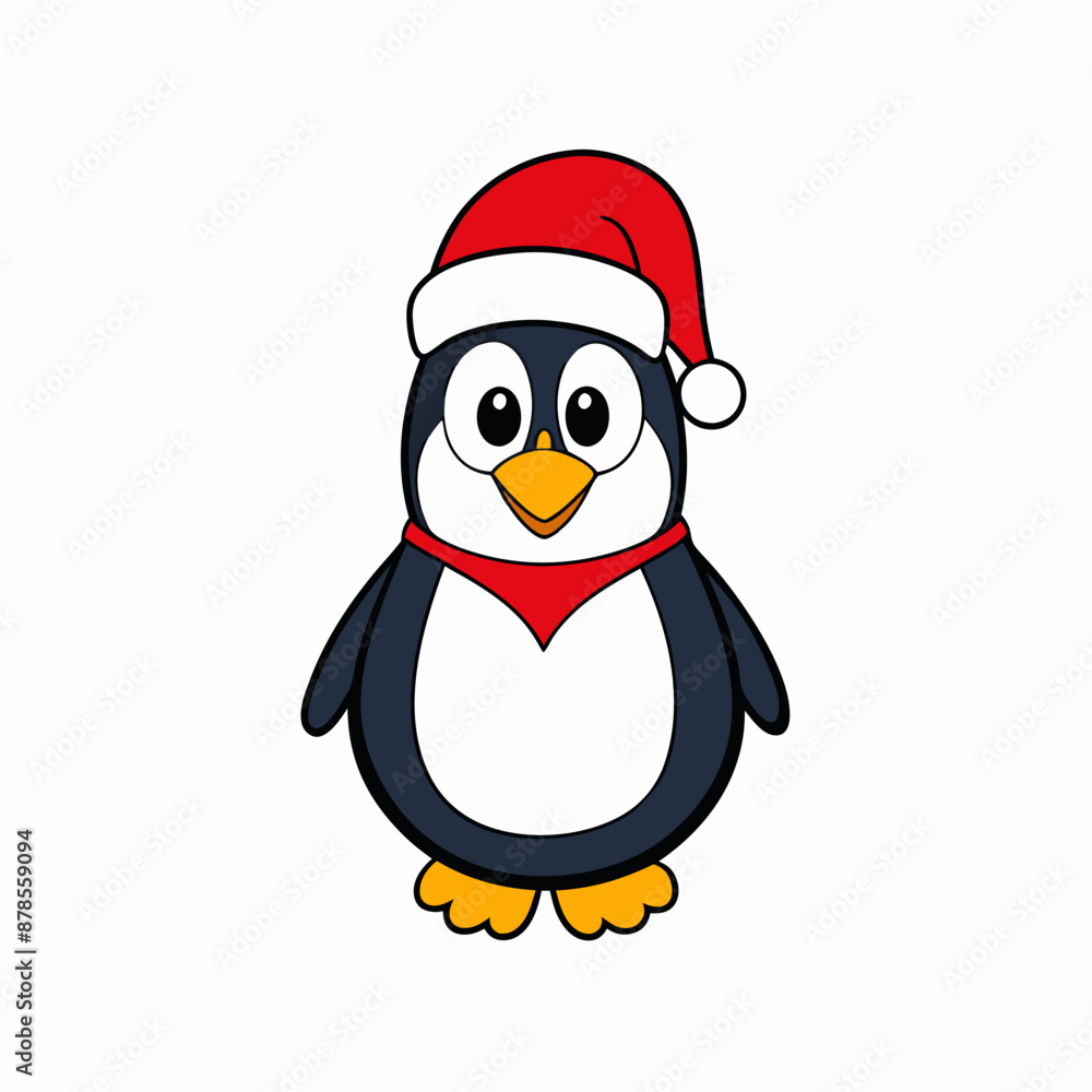 Obraz premium christmas penguin vector illustration, penguin with santa hat, penguin vector art, christmas vector Line art
