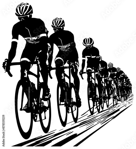 Silhouette of a group of people cycling 