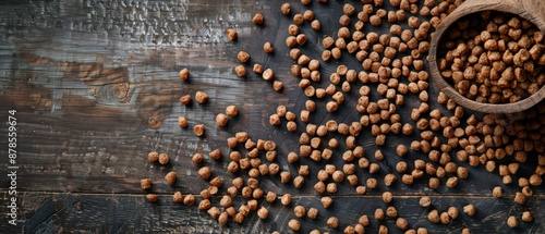 Brown Chickpeas Scattered On Wooden Table photo