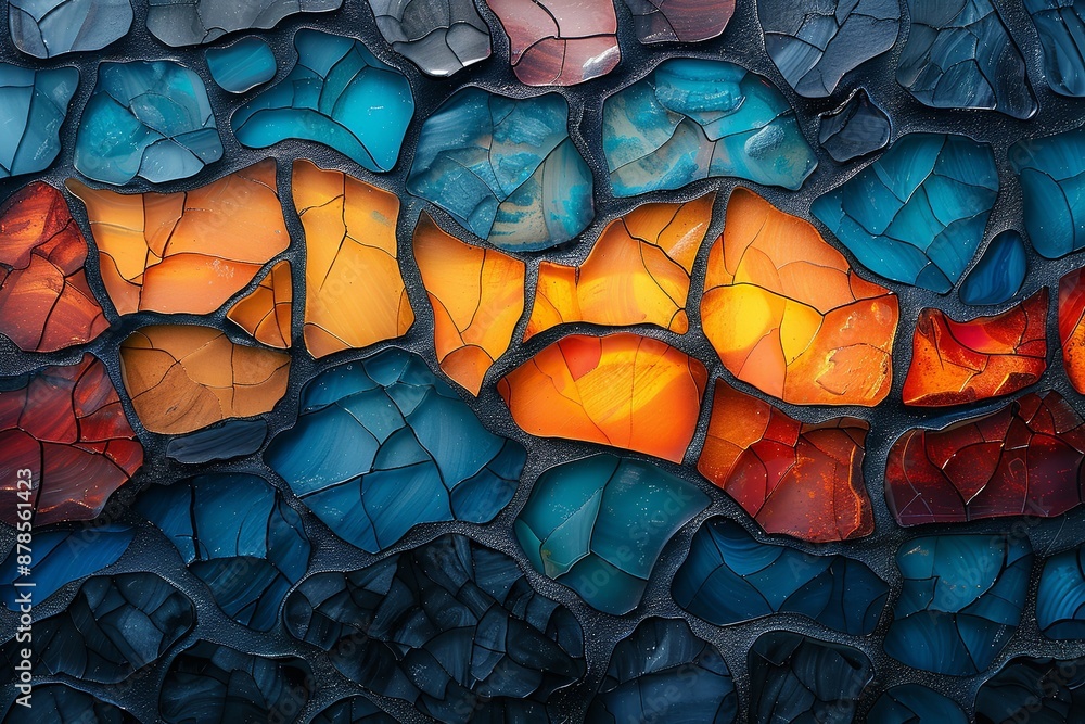 Abstract Background with Orange and Blue Tones, Mosaic-Like Forms, Created Using Generative AI Abstract Background with Orange and Blue Tones, Mosaic-Like Forms, Created Using Generative AI