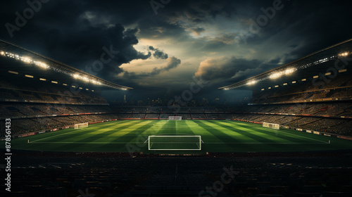 PSD versus vs screen banner soccer concept football field stadium