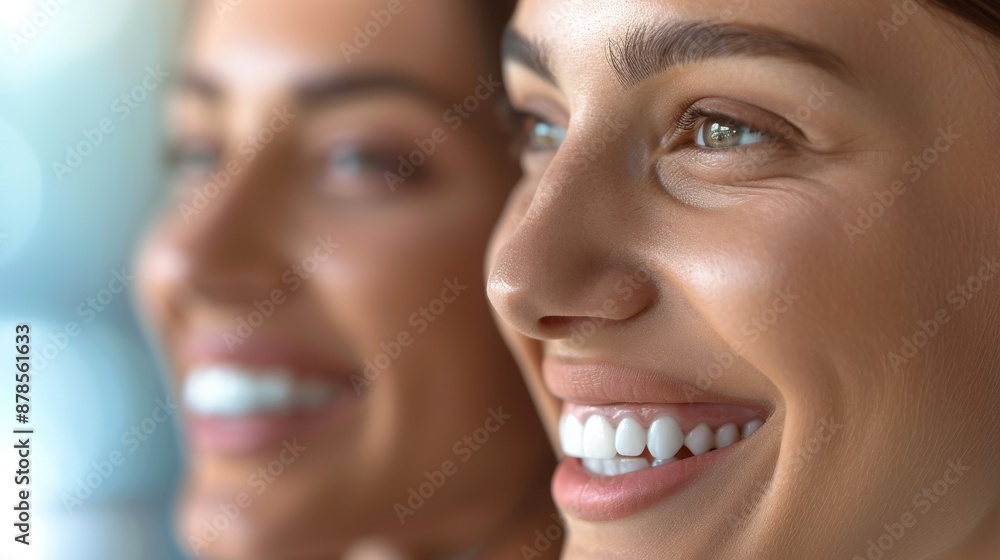 Radiant Smiles Close-Up: Happy Women Enjoying Friendship - Horizontal Banner with Copy Space Radiant Smiles Close-Up: Happy Women Enjoying Friendship - Horizontal Banner with Copy Space