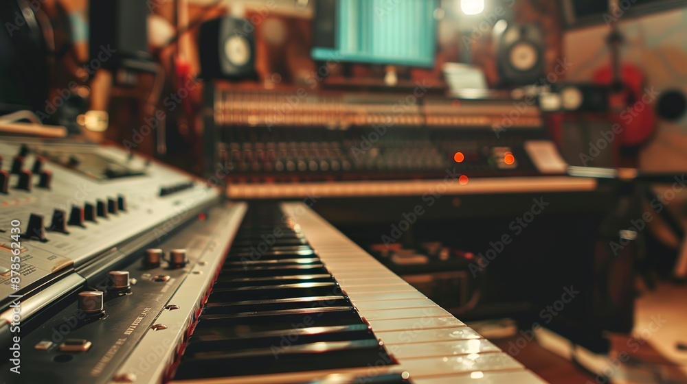 an electronic piano in a recording studio, minimal style, indie rock an electronic piano in a recording studio, minimal style, indie rock
