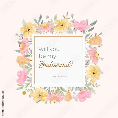 soft pink yellow floral watercolor frame