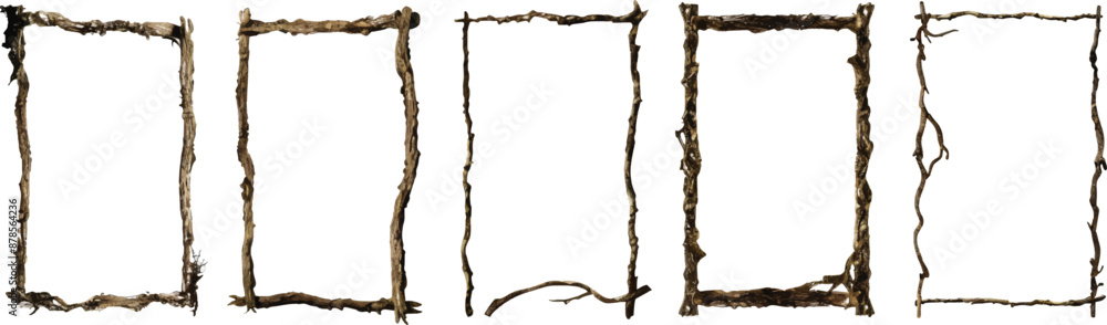 Set collection of frame border floral tree branches form rectangle shape. Rustic arch hand drawn watercolor design resources elements
