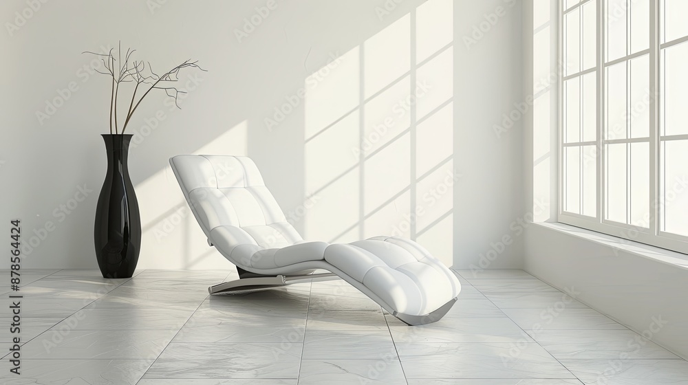 Minimalist living room with chaise lounge and window. Minimalist living room with chaise lounge and window.